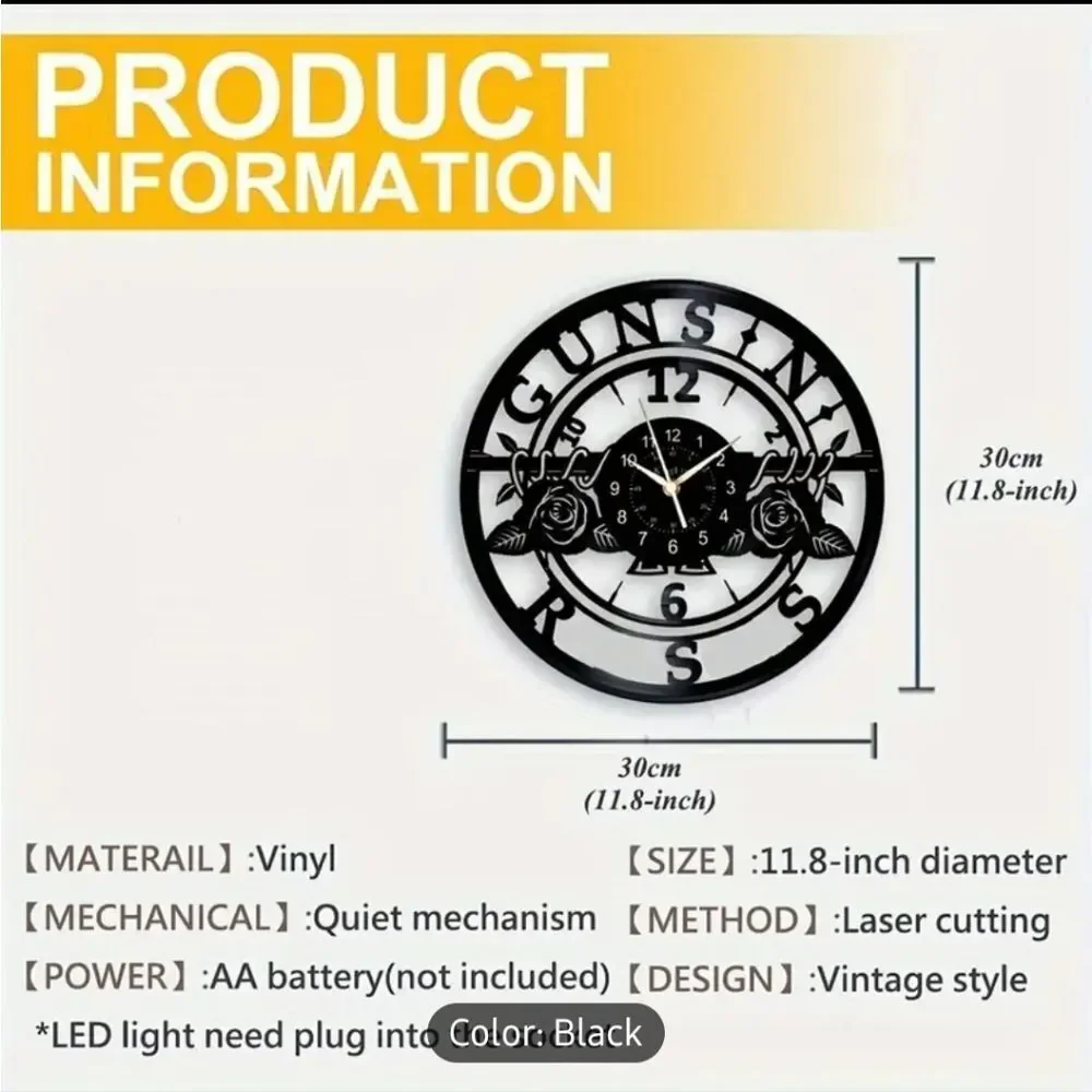 NEW Guns N' Roses GNR Vinyl Record Album Carved‎ Wall Clock Axel Slash